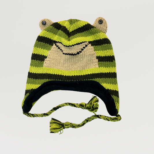 100% Wool Kids Frog Beanie Hat 2yrs - adults