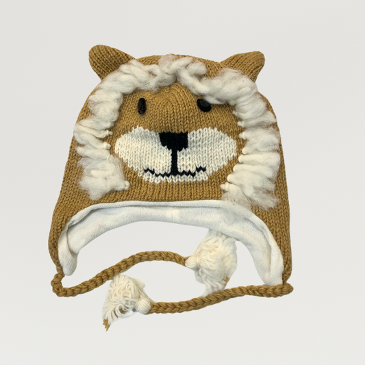 100% Wool Kids Lion Beanie Hat 2yrs - adults