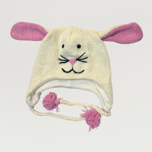 100% Wool Kids Rabbit Beanie Hat 2yrs - adults