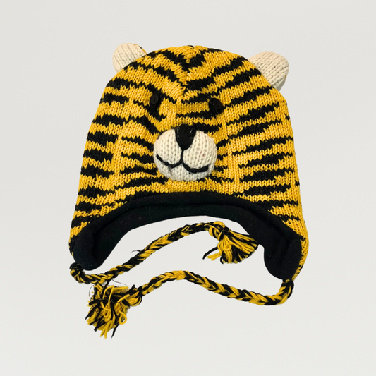 100% Wool Kids Tiger Beanie Hat 2yrs - adults