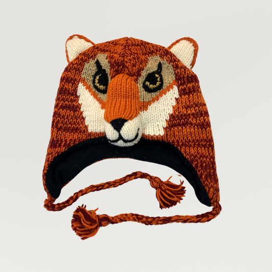 100% Wool Kids Fox Beanie Hat 2yrs - adults