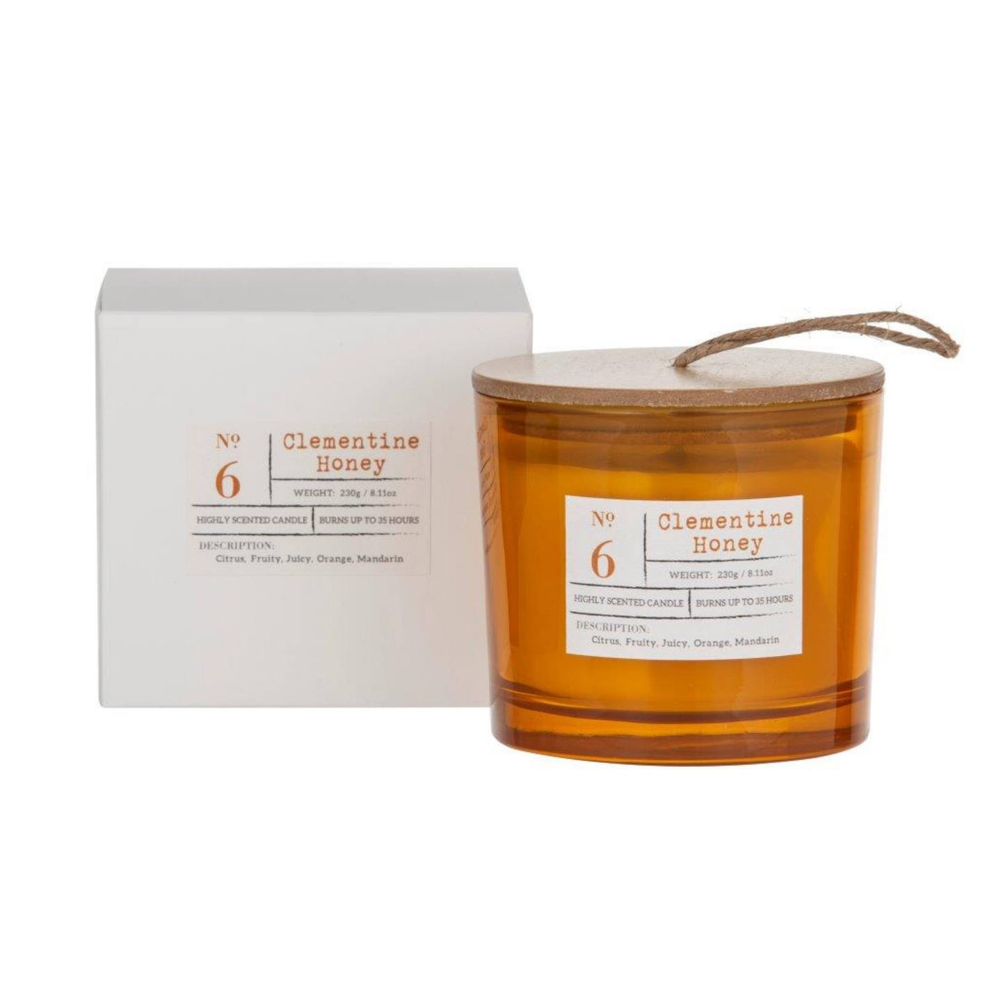 Clementine Honey Scented Candle Jar – 9x9x8cm, Amber