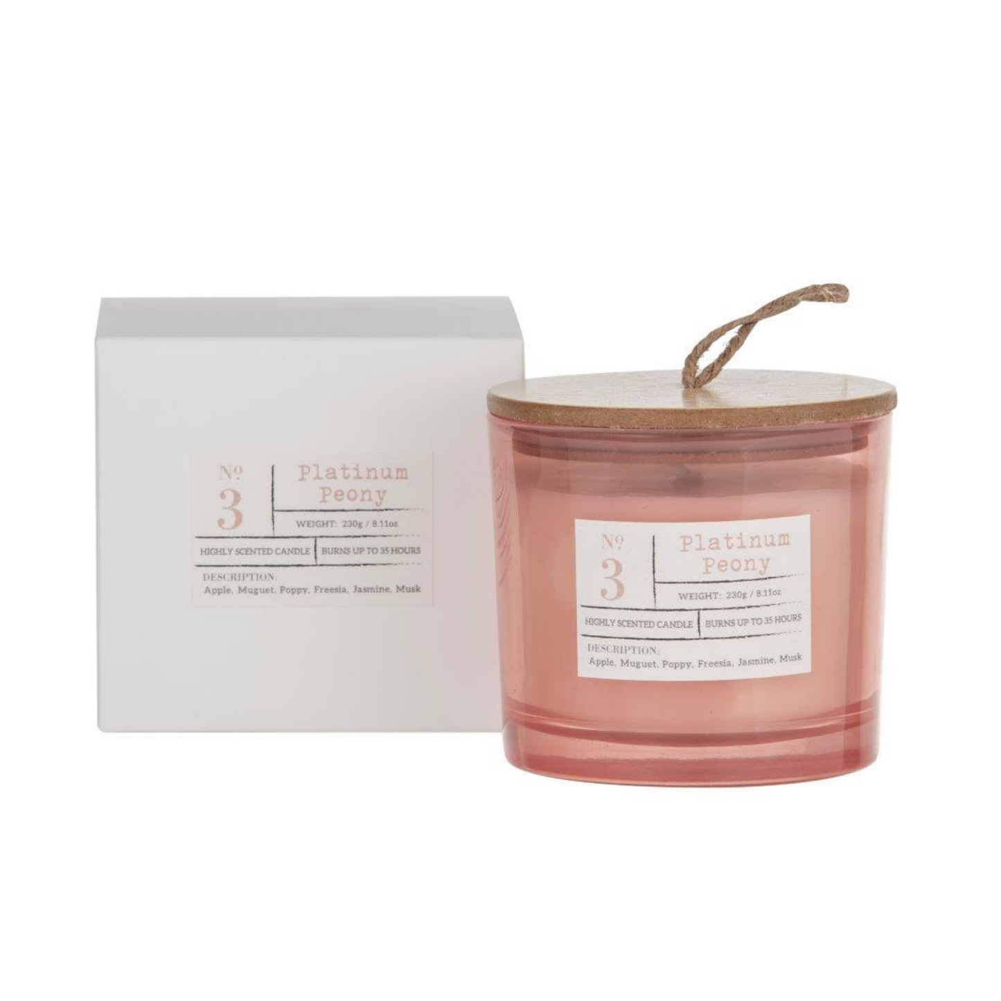 Platinum Peony Scented Candle Jar Amalfi, Pink Gift Box