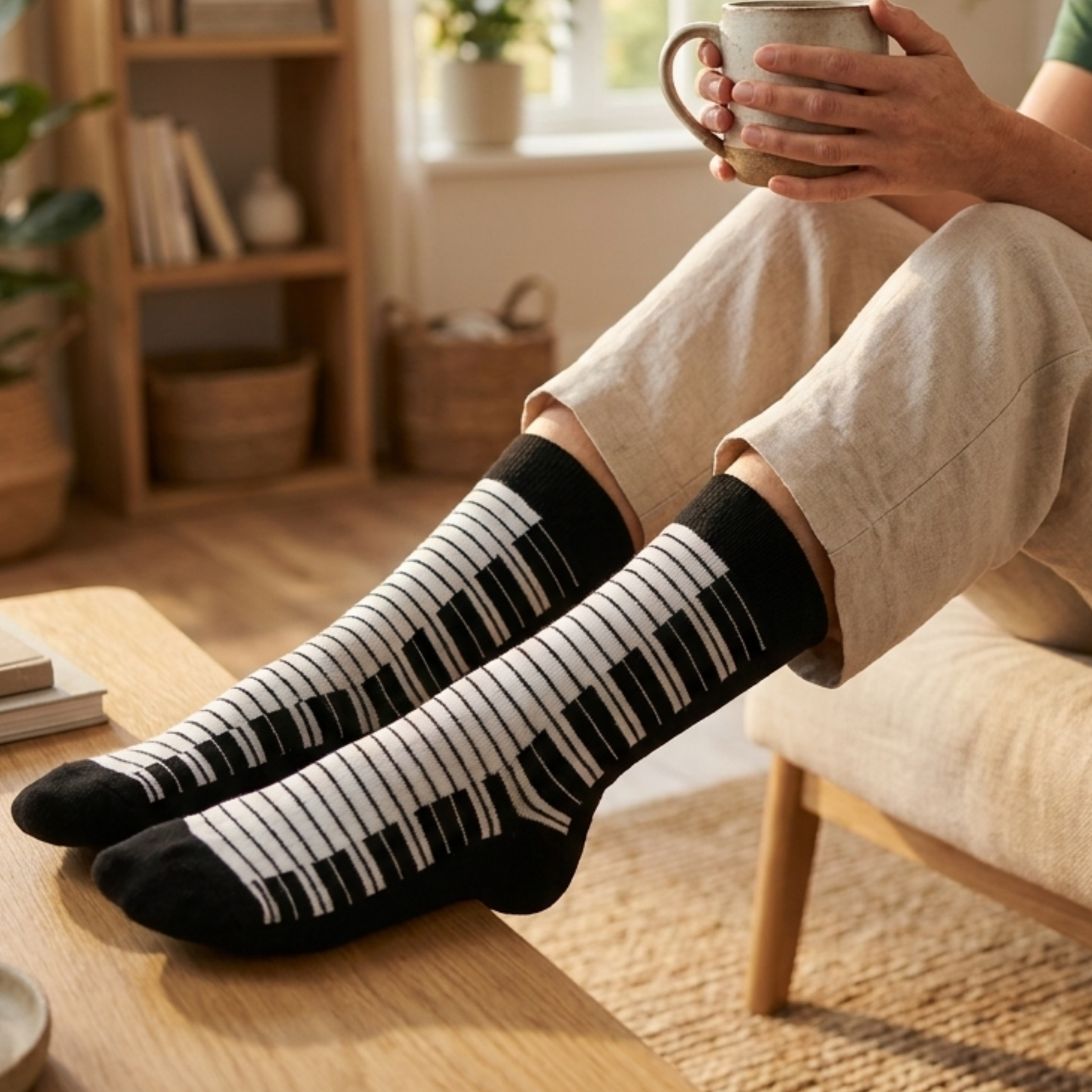 White/Black Piano Socks One Size
