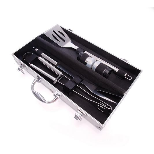BBQ Tool Set in Aluminum Case 5pcs - Stainless Steel