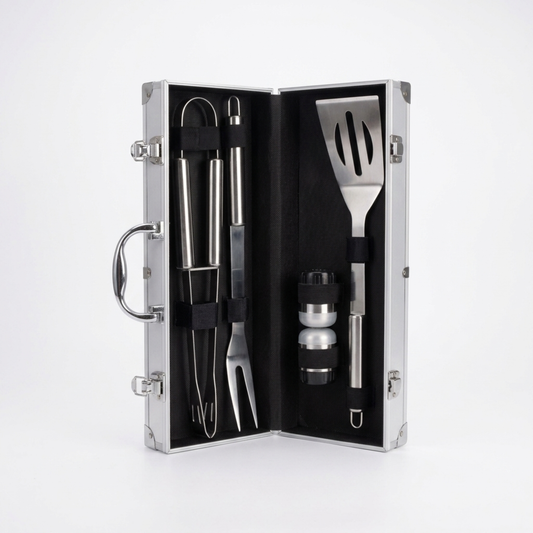 BBQ Tool Set in Aluminum Case 5pcs - Stainless Steel