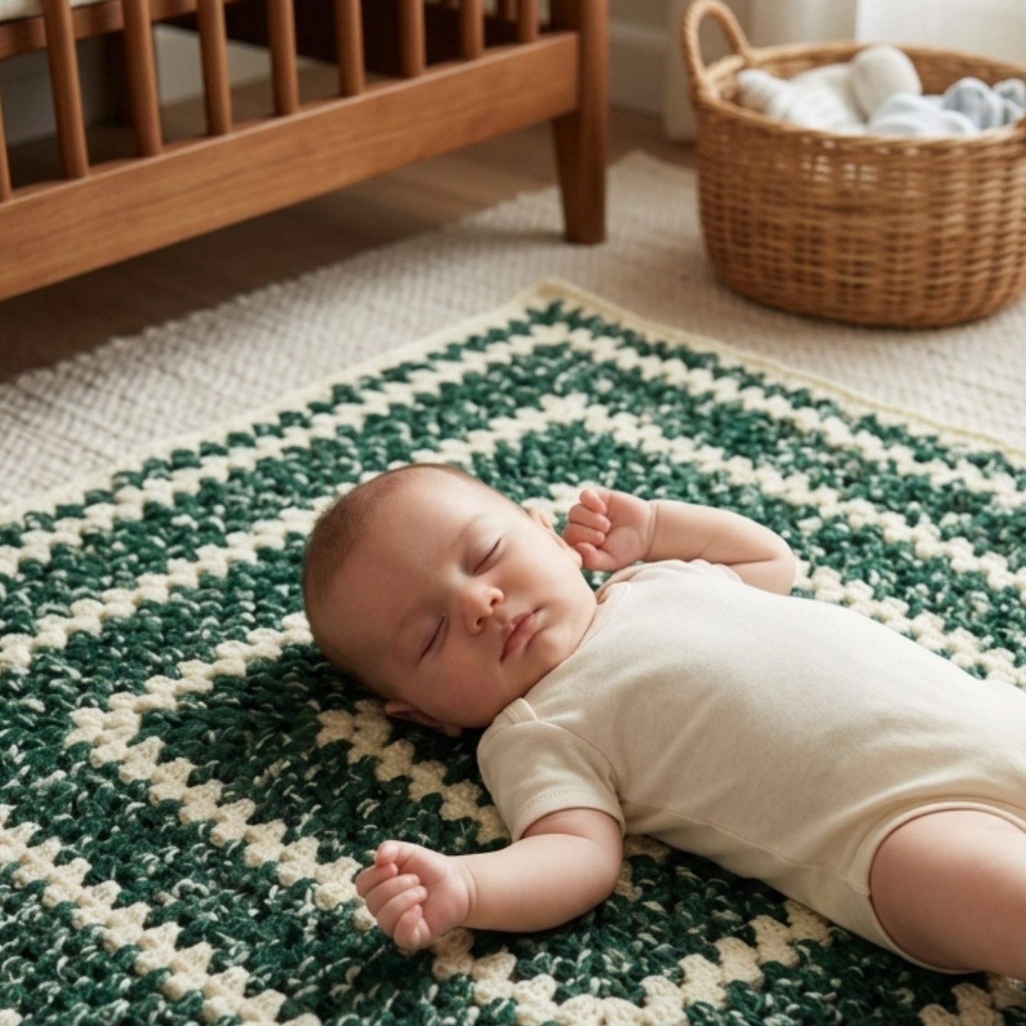 Local Daylesford Baby Blanket - Green & Cream
