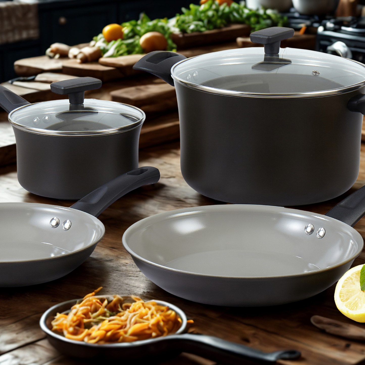 Davis & Waddell Non-Stick Cookware Set 4pcs Recycled Aluminium Pots and Pans