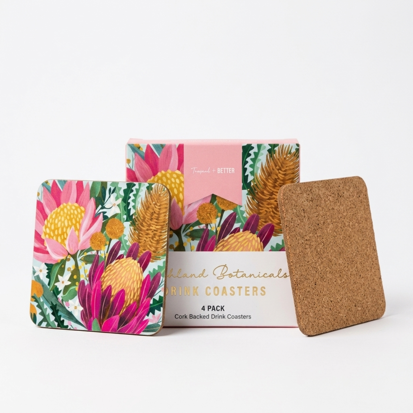 4pc Australian Botanical Dining Table Cork Colourful Coasters
