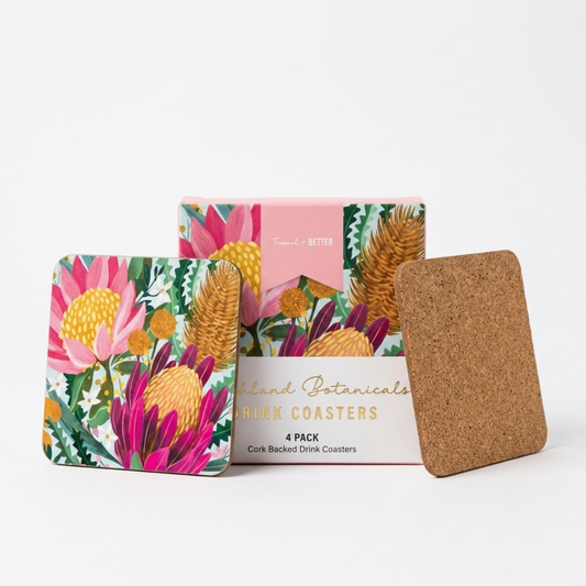4pc Australian Botanical Dining Table Cork Colourful Coasters