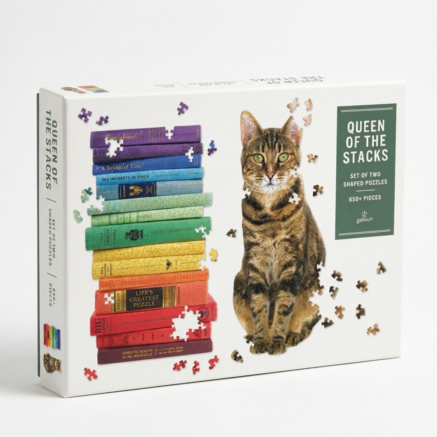 2-in-1 Jigsaw Cat & Books Puzzle, 650 pieces