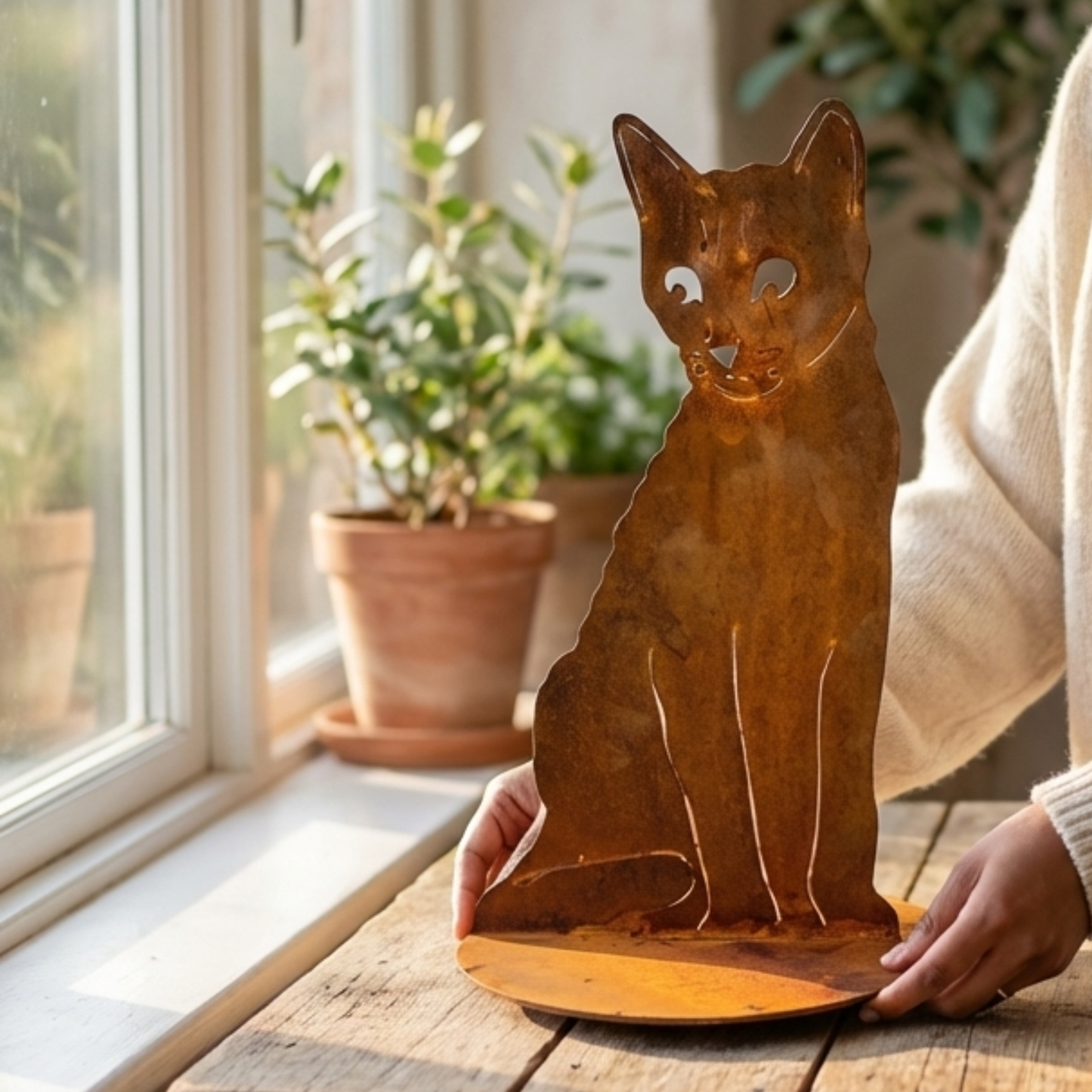 Cat Metal Sculpture on stand - Australian made (Large)