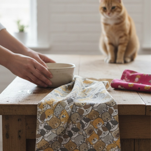 2 Set Cat Tea Towels, 100% Cotton, 50X70cm
