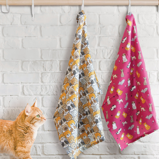 2 Set Cat Teatowels, 100% Cotton, 50X70cm