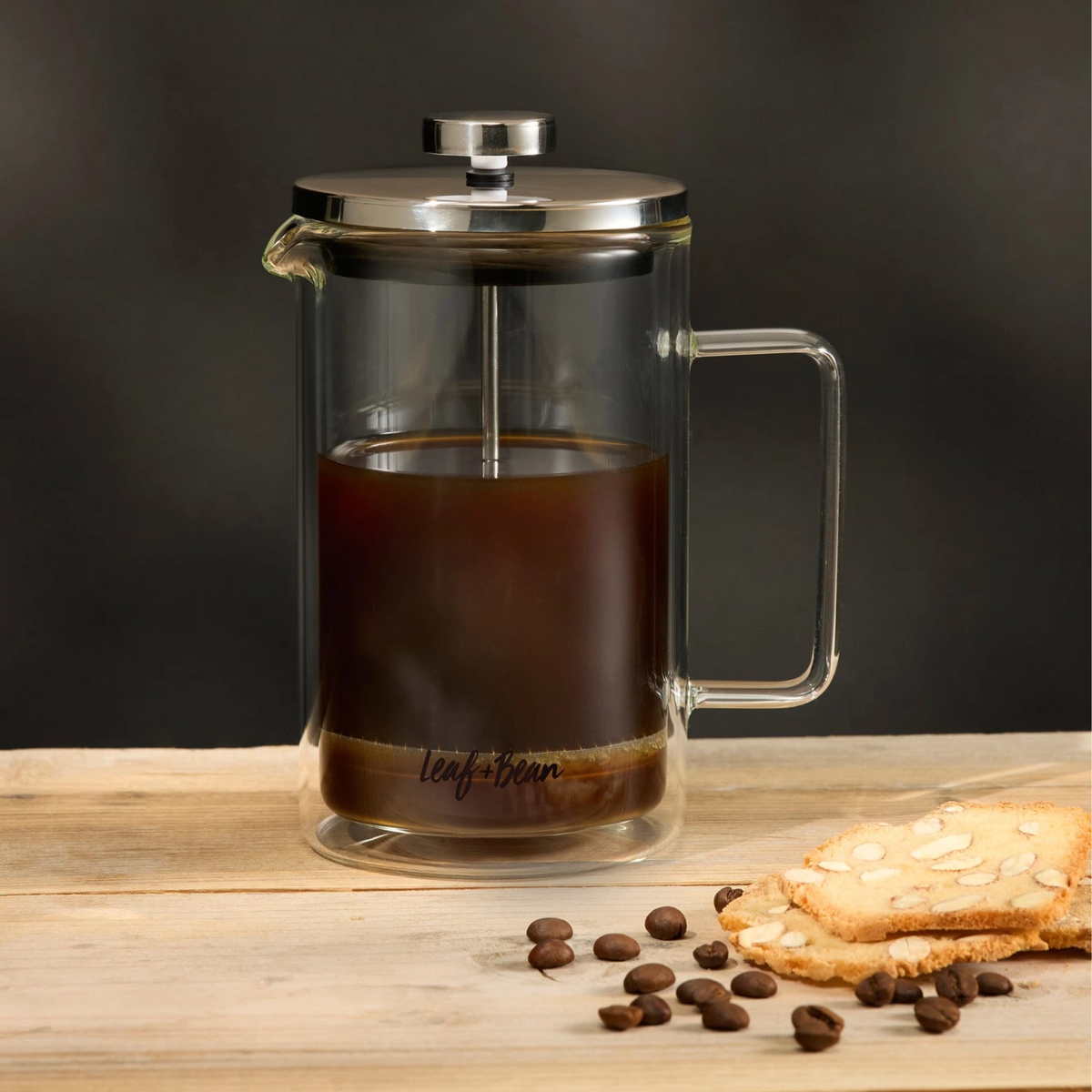 Leaf & Bean Double Wall Glass Plunger – 600ml