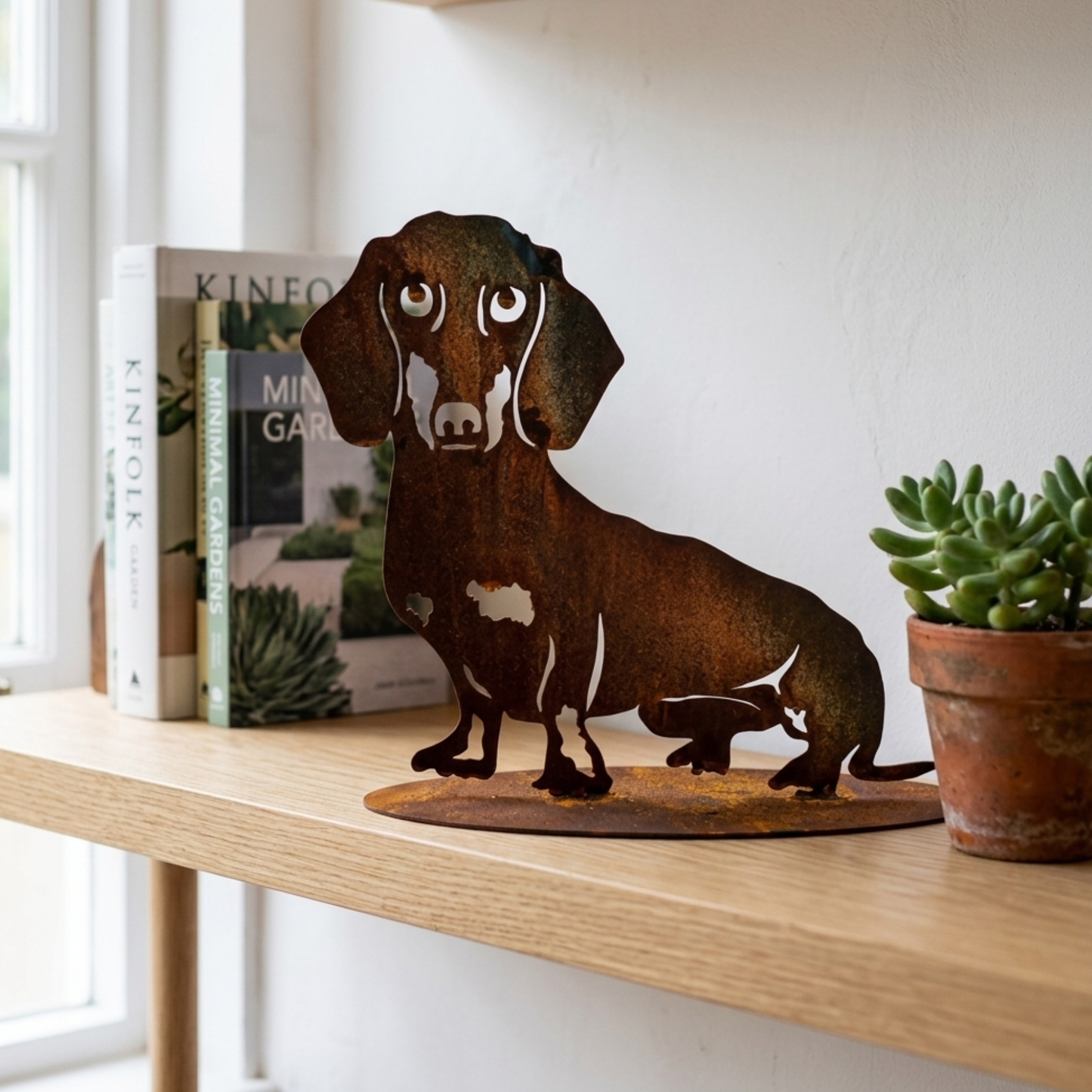 Dachshund Dog Metal Sculpture on stand - Australian made