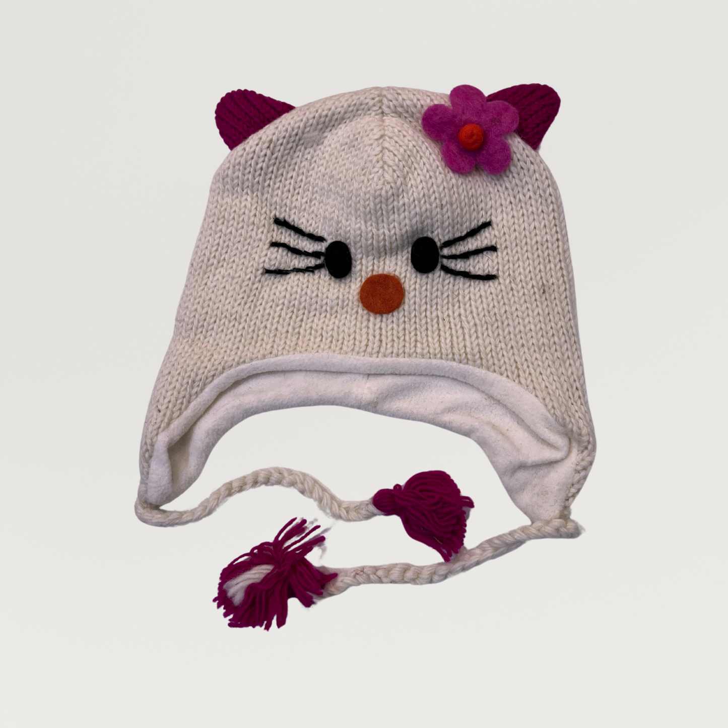 100% Wool Kids Hello Kitty Beanie Hat 2yrs - adults