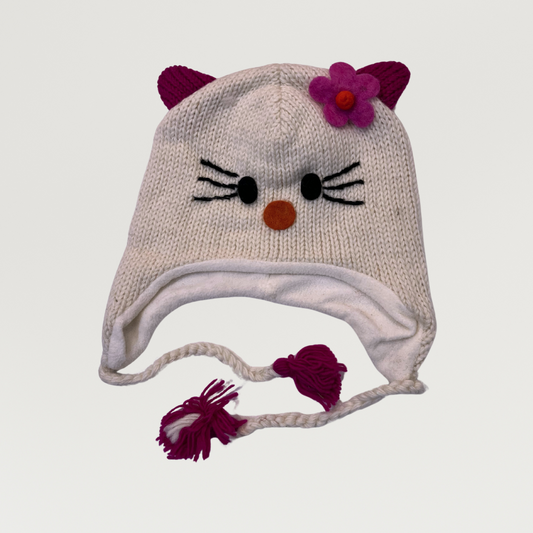 100% Wool Kids Hello Kitty Beanie Hat 2yrs - adults