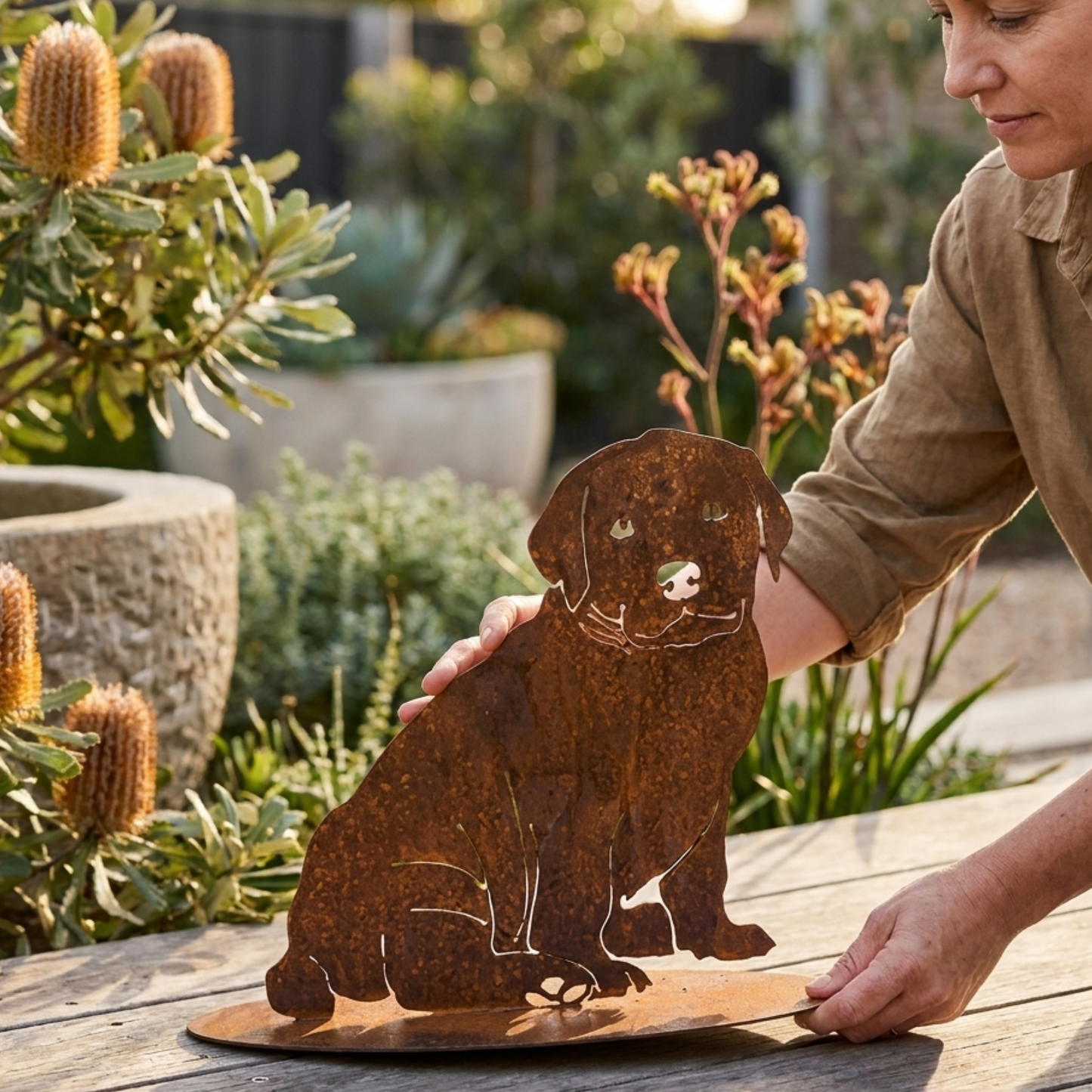 Dog Metal Sculpture on stand - Australian made