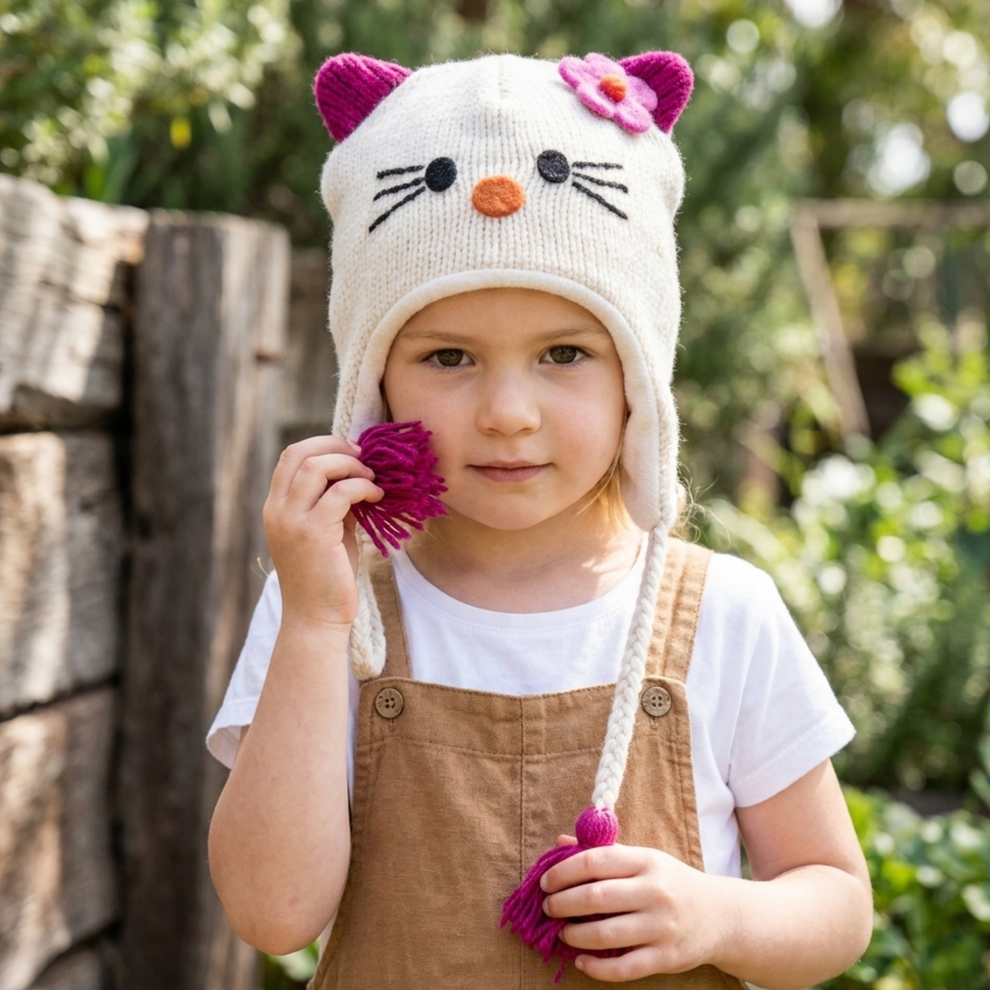 100% Wool Kids Hello Kitty Beanie Hat 2yrs - adults
