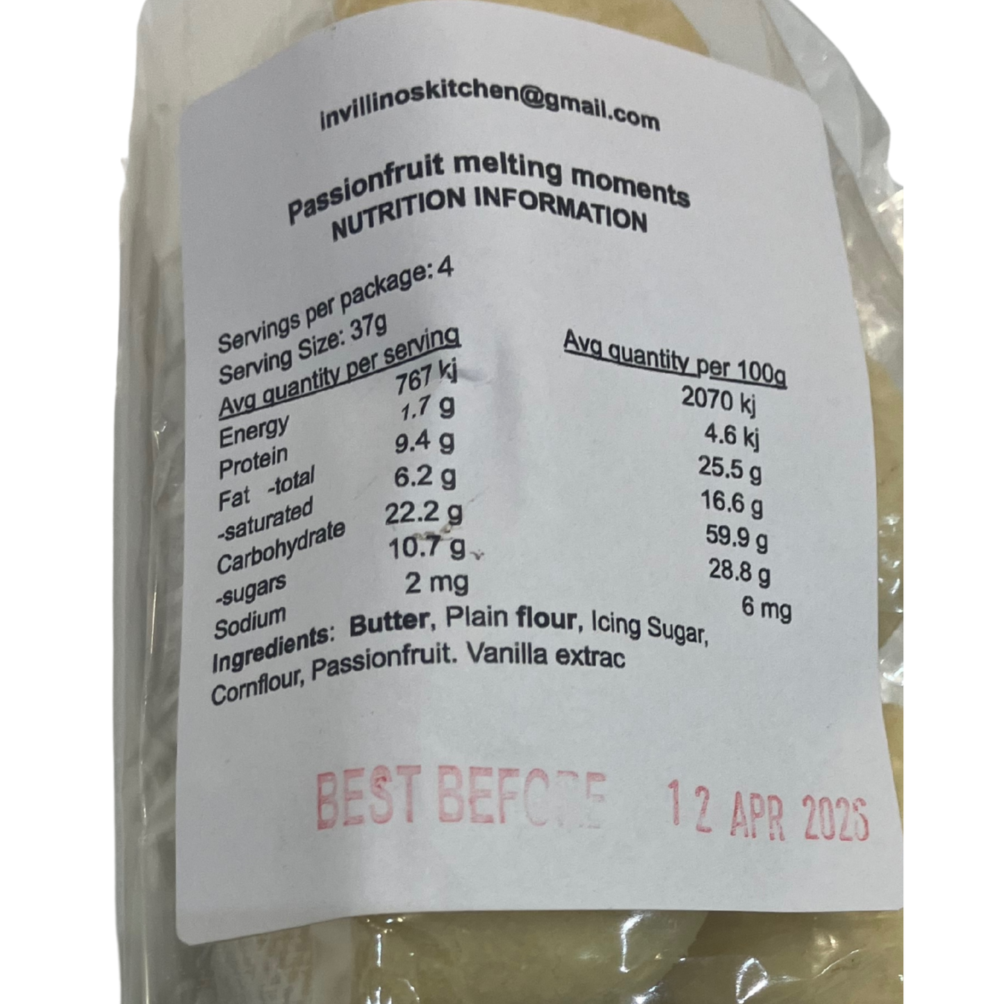 Hepburn Springs - Passionfruit Melting Moments Biscuits, 4pck