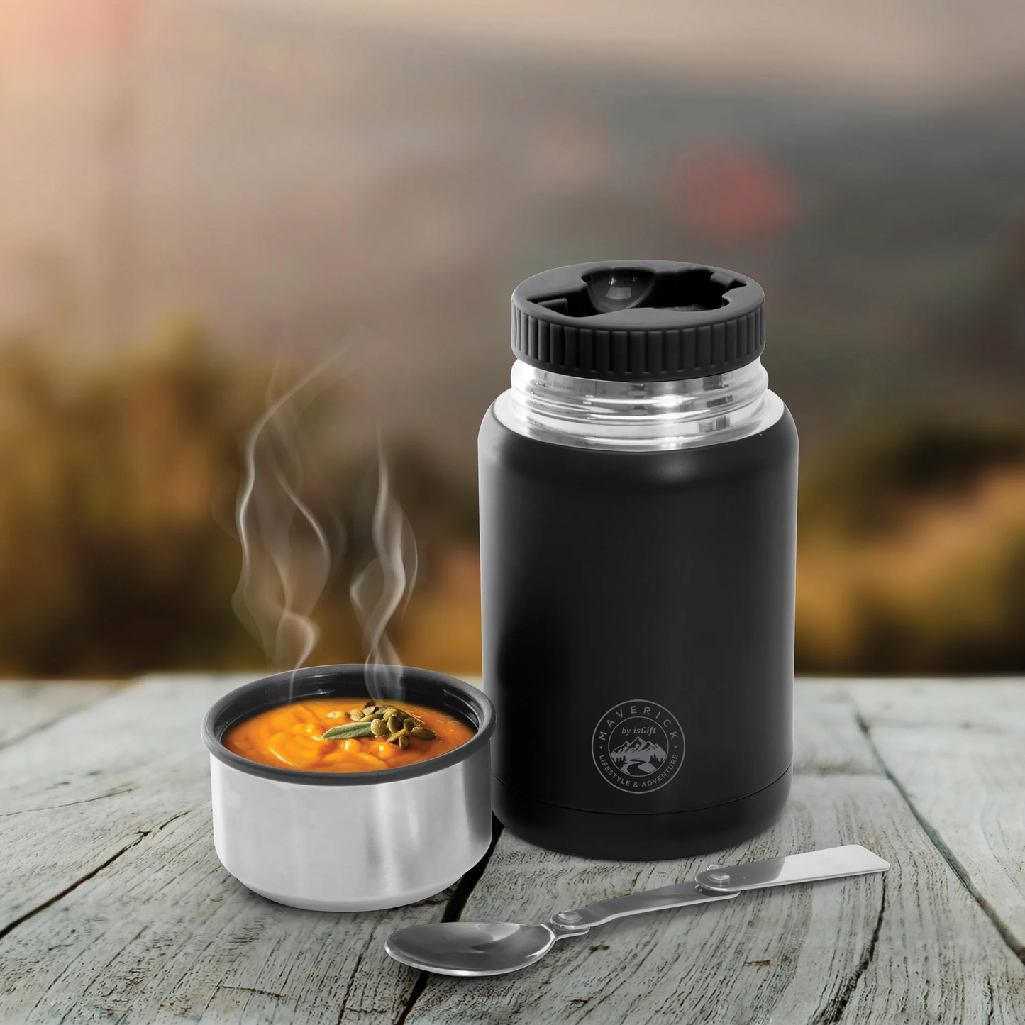 Maverick Hot & Cold Food Flask Black 9x9x17.5cm