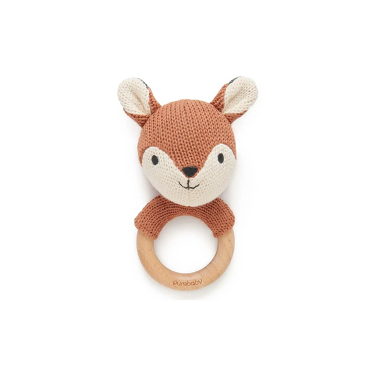 Knitted Baby Rattle - Fox