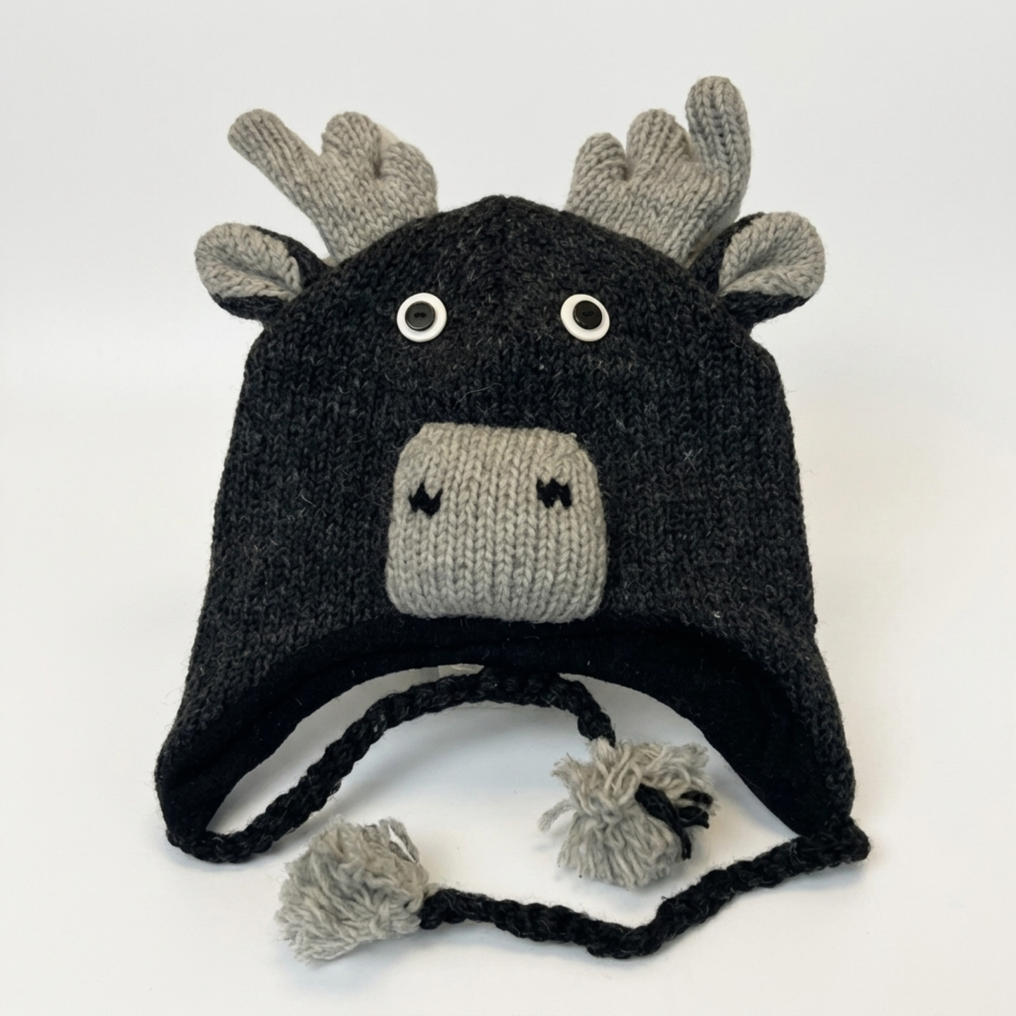 100% Wool Kids Moose Beanie Hat 2yrs - adults