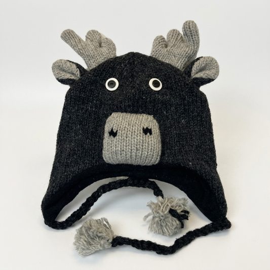 100% Wool Kids Moose Beanie Hat 2yrs - adults