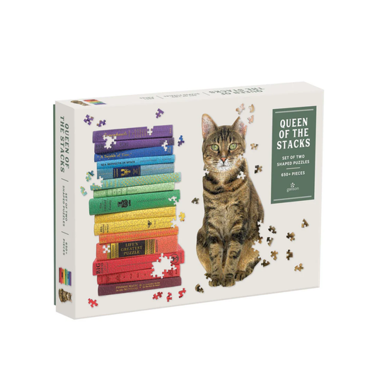 2-in-1 Jigsaw Cat & Books Puzzle, 650 pieces