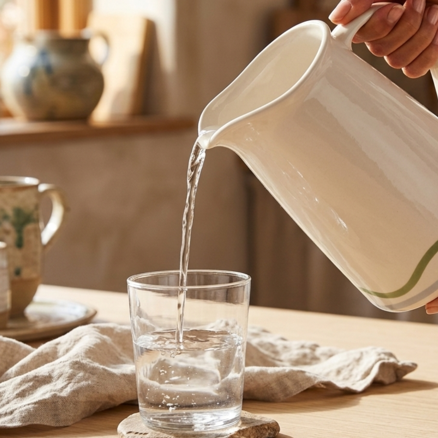Summer Ribbon Water Jug 1.4L Vintage White With Green