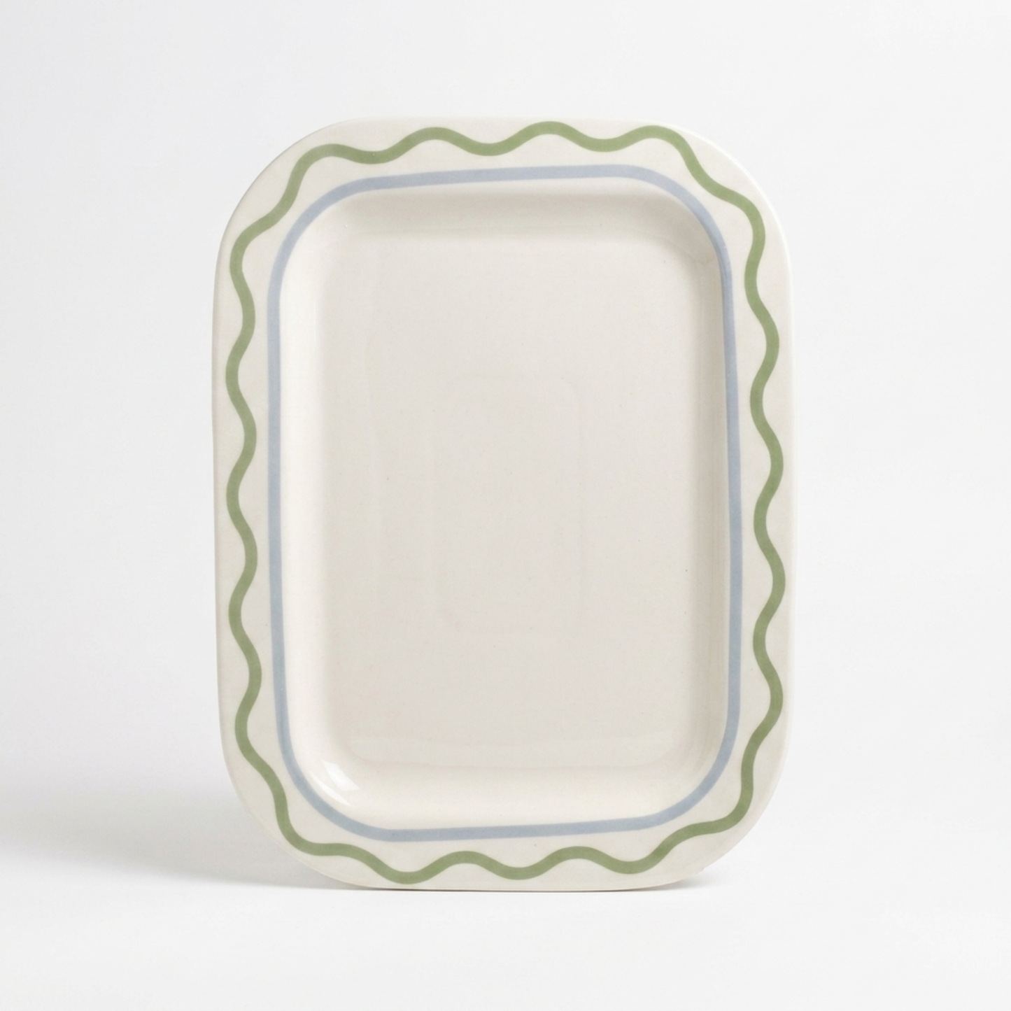 Summer Ribbon Rectangle Platter 37 x 28.5 x 2.5cm -Green/Cream
