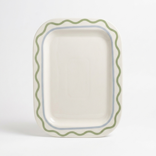 Summer Ribbon Rectangle Platter 37 x 28.5 x 2.5cm -Green/Cream