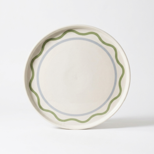 Summer Ribbon Round Platter -Green/Cream