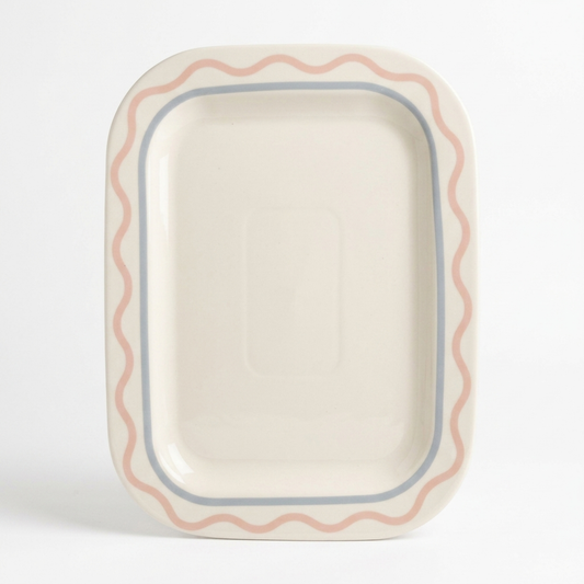 Summer Ribbon Rectangle Platter 37 x 28.5 x 2.5cm - Pink/Cream