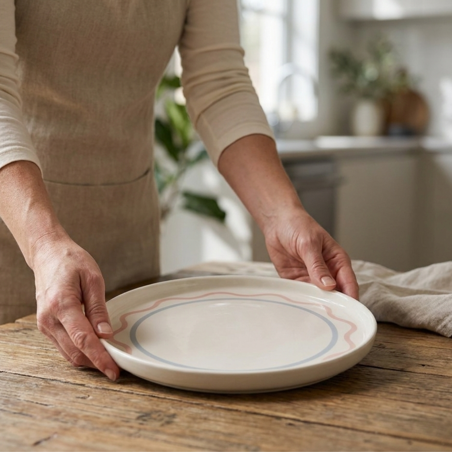 Summer Ribbon Round Platter -Pink/Cream