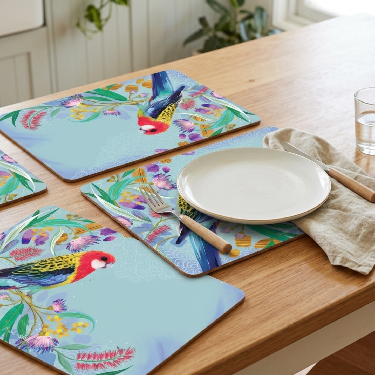 4pc Australian Rosella Dining Table Cork Backed Placemats