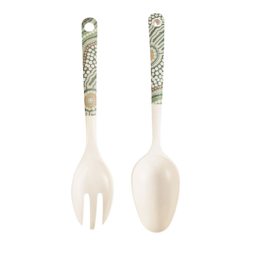 Australian Aborginal Salad Servers Green