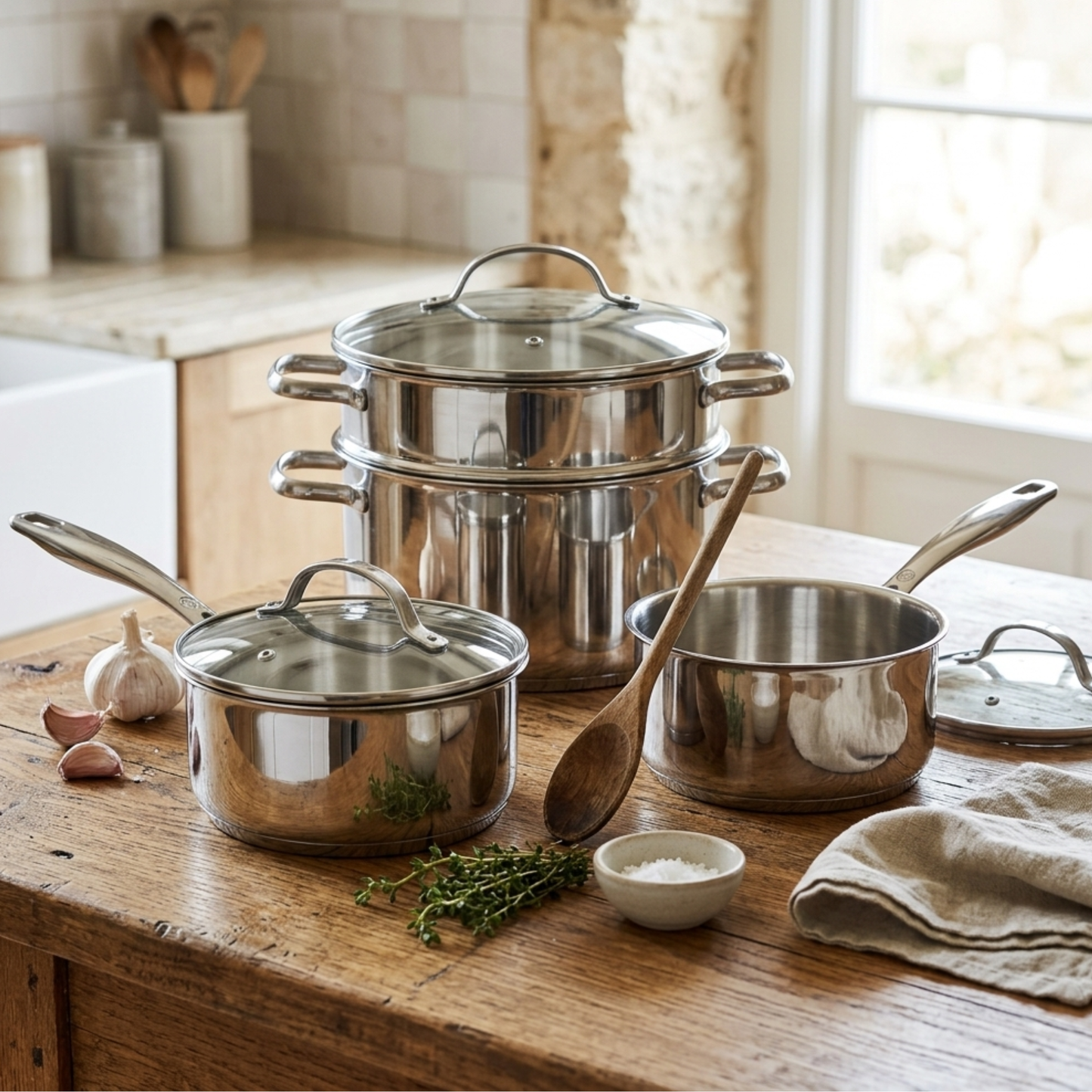 MasterPro 4Pcs Cookware Set Stainless Steel Saucepan Casserole Universal Steamer