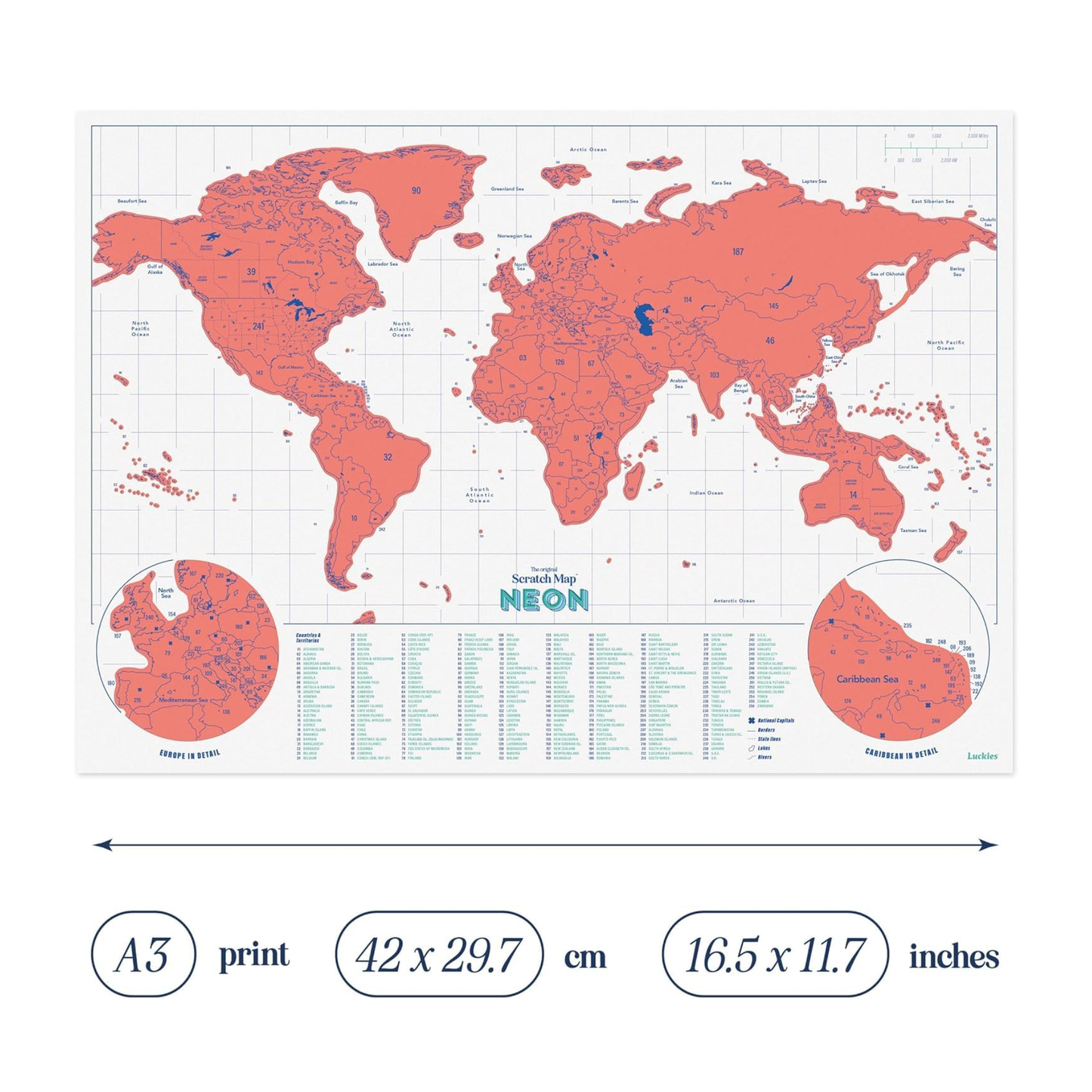Luckies Scratch World Map A3 Neon