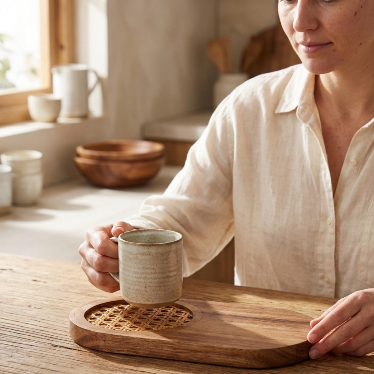 Acacia & Rattan Snack Serving Board - Small