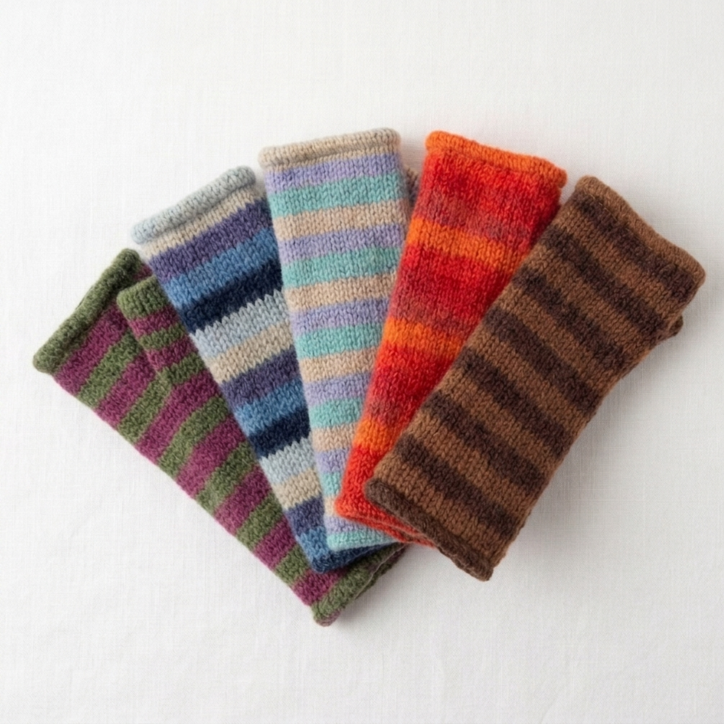 100% Wool Stripe Unisex Hand & Wrist Warmers