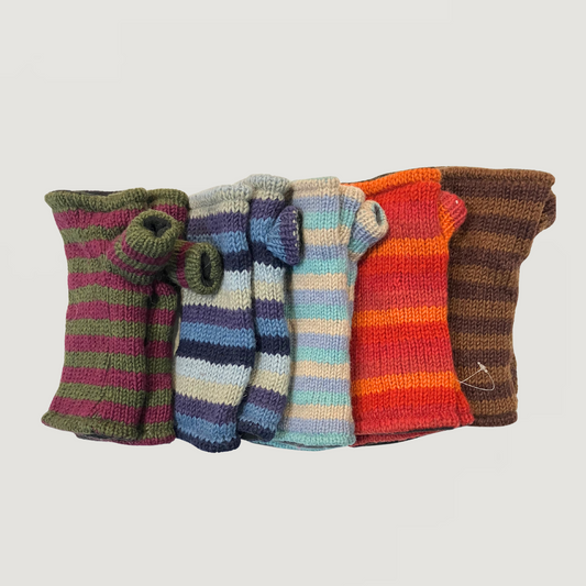 100% Wool Stripe Unisex Hand & Wrist Warmers
