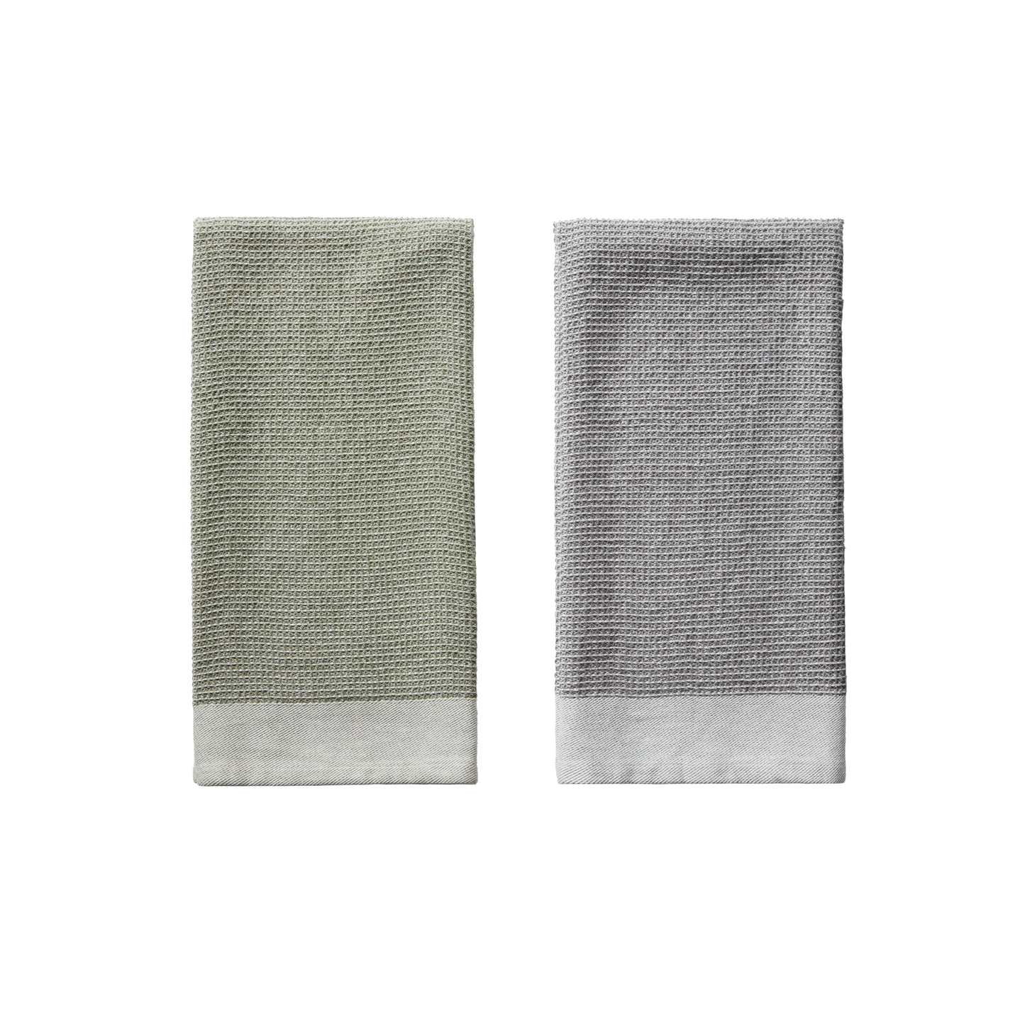 2 Set Waffle Cotton Teatowels, Green