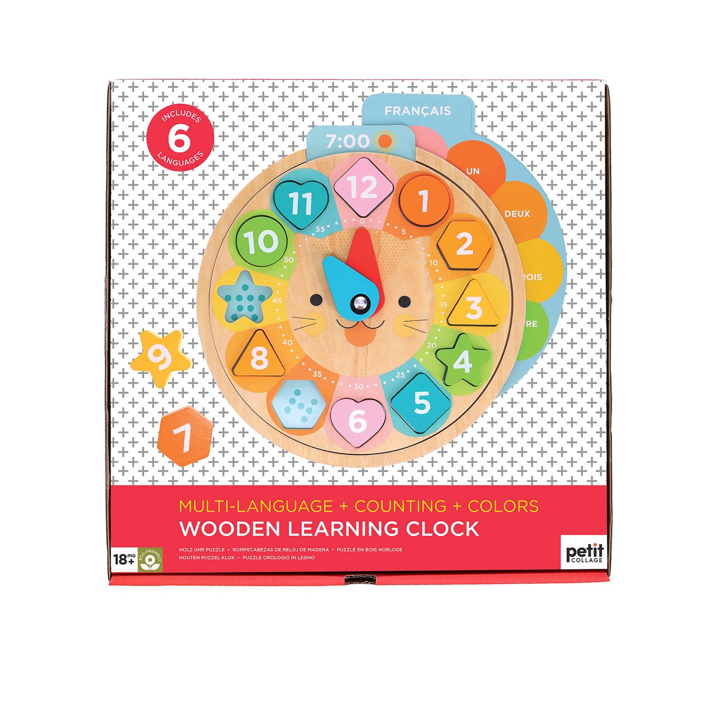 Petit Collage Multi-Language Learning Clock Puzzle