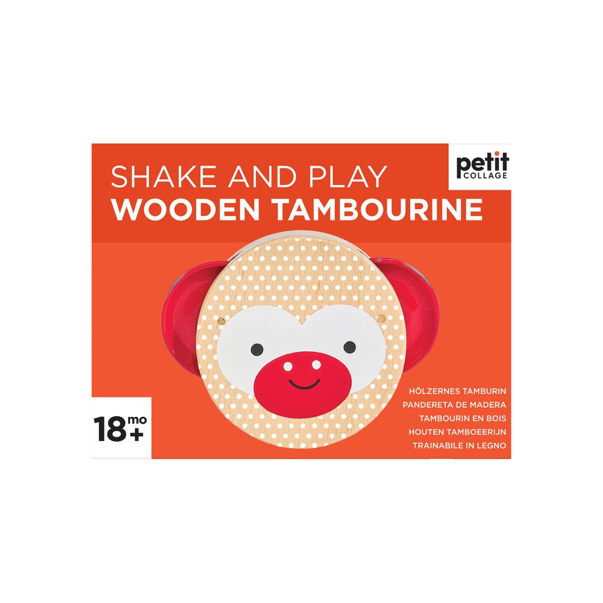 Petit Collage Wooden Tambourine - Monkey