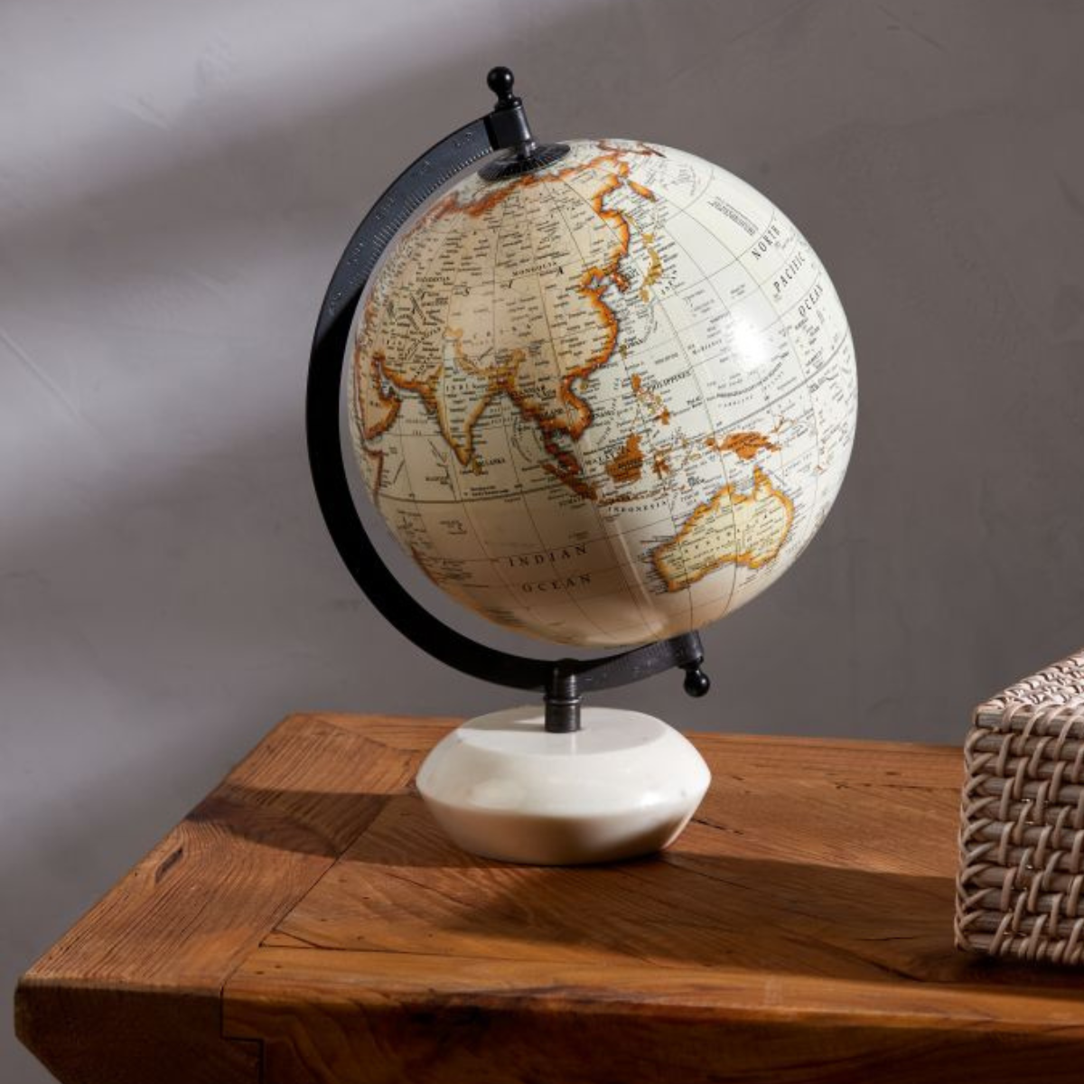 Amalfi Miles World Globe Sculpture White Marble & White