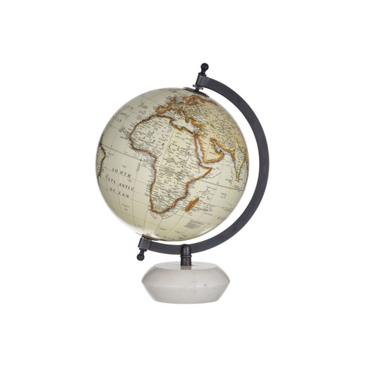 Amalfi Miles World Globe Sculpture White Marble & White