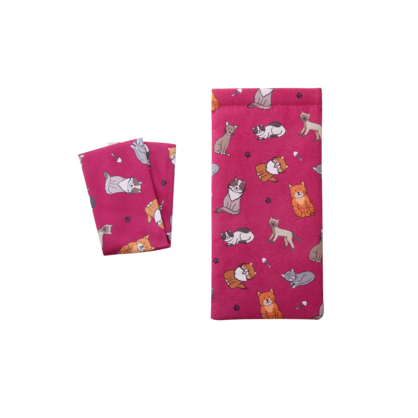 Cat Soft Glasses Case & Cleaning Cloth 3pcs Assorted 18x9x0.5cm