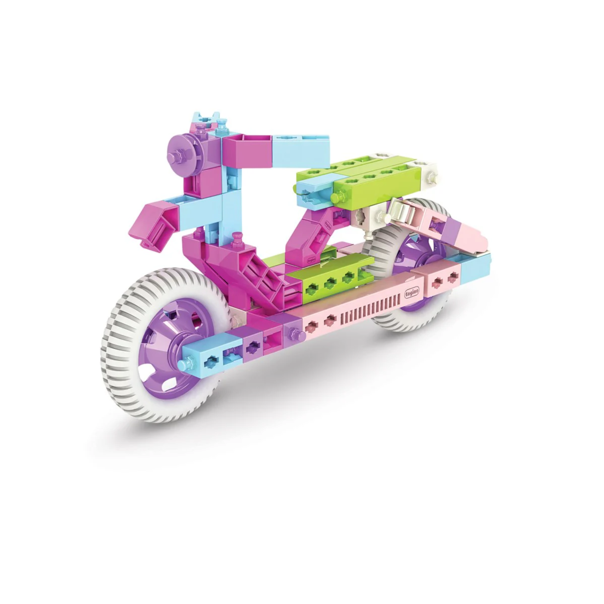 Colorful motorcycle model from Creative Builder Activity Kit, a STEM activity kit for girls, perfect for inventive play.